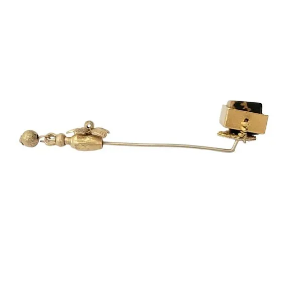 Miriam Haskell Vintage Gold Tone Tiger Eye Cube Stick Pin, M60